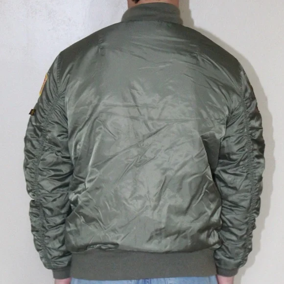 Alpha Industries Green Zip Top Gun Flight Bomber Jacket MA-1 Patches Youth L - Picture 2 of 16